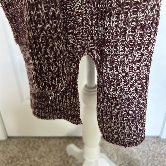 Poof! New York Women’s Maroon Knit Open Front Hooded Sweater Cardigan Size Large - Picture 7 of 9